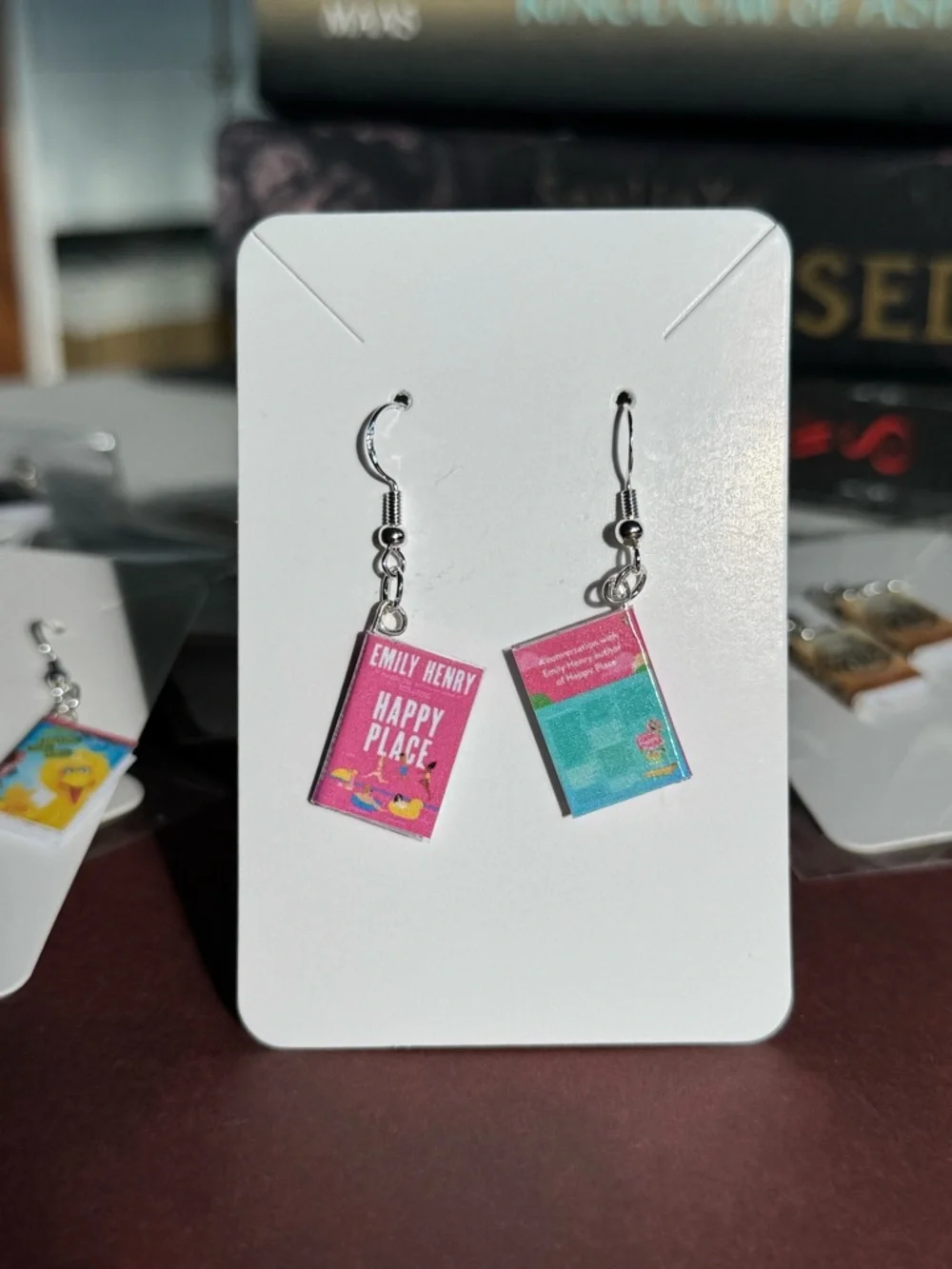 Emily Henry "Happy Place" Book Earrings in Pink - Picture 2 of 5
